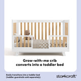 Beckett white with natural crib toddler bed conversion callout