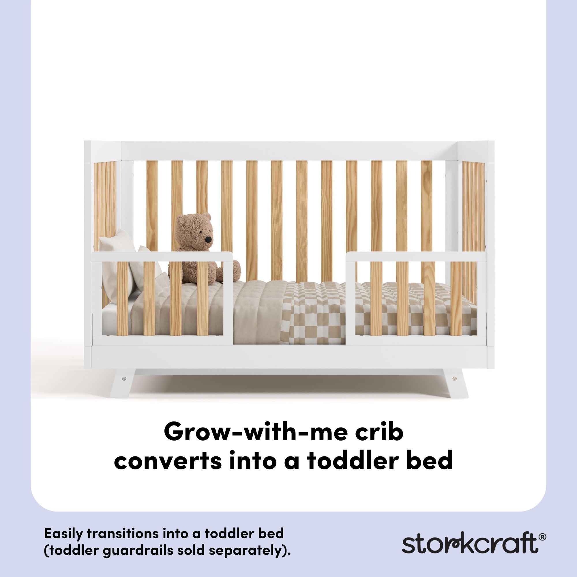Beckett white with natural crib toddler bed conversion callout