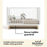 Santorini white with driftwood crib toddler guardrail callout