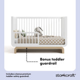 Santorini white with driftwood crib bonus toddler guardrail callout