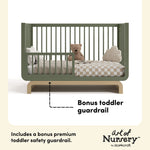 Santorini olive with driftwood crib toddler guardrail callout