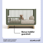Santorini olive with driftwood crib bonus toddler guardrail callout