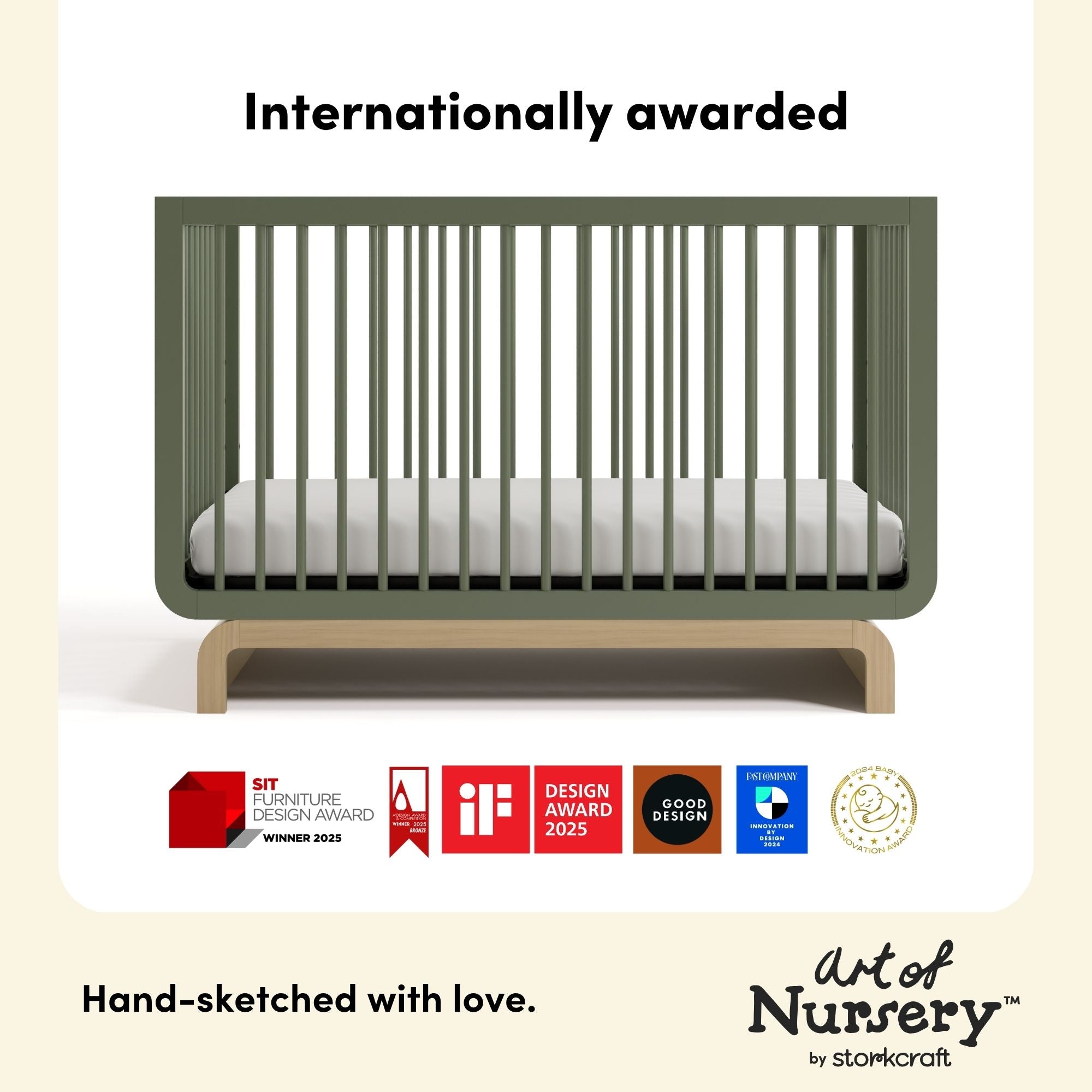 Santorini olive with driftwood crib awards callout