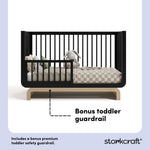 Santorini black with driftwood crib bonus toddler guardrail callout