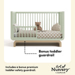Santorini sage with driftwood crib toddler guardrail callout