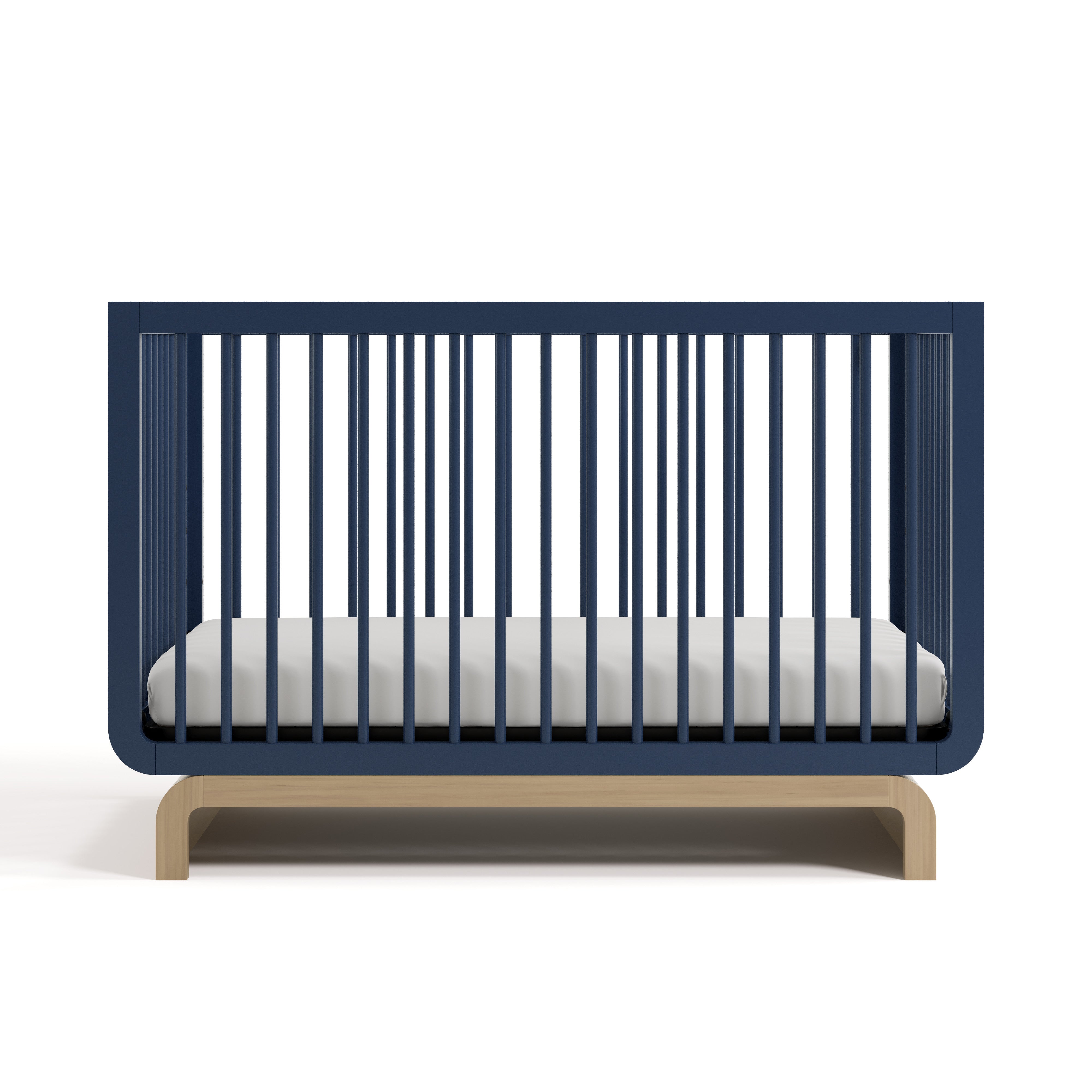 Santorini midnight blue with driftwood crib front view