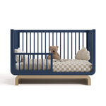 Santorini midnight blue with driftwood crib converted to toddler bed