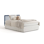 Santorini midnight blue with driftwood crib converted to full bed