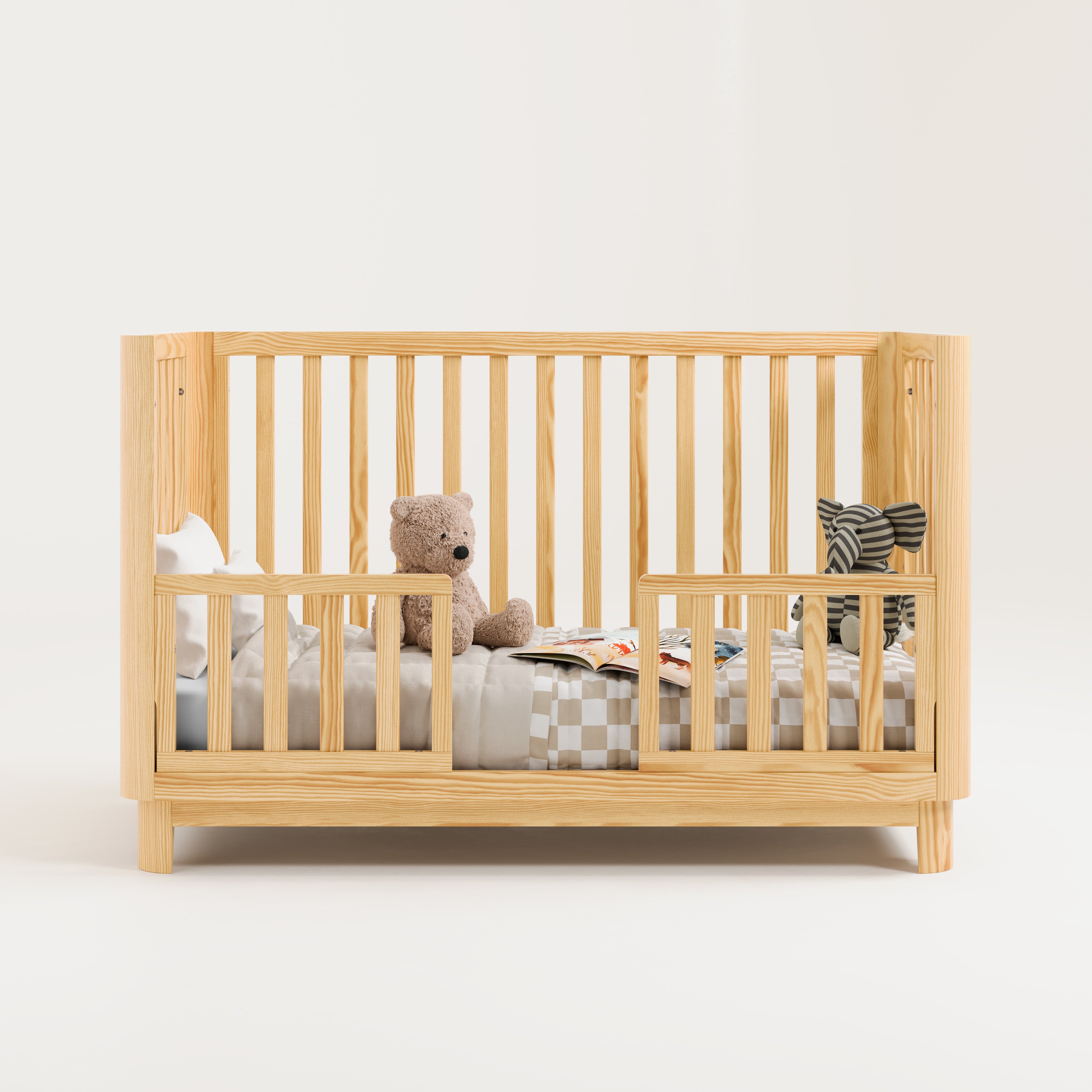 storkcraft santos natural crib studio toddler bed conversion with two guardrails