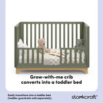 santos olive with natural crib toddler bed callout