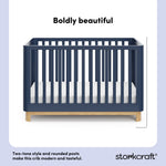 santos midnight blue with natural crib style callout