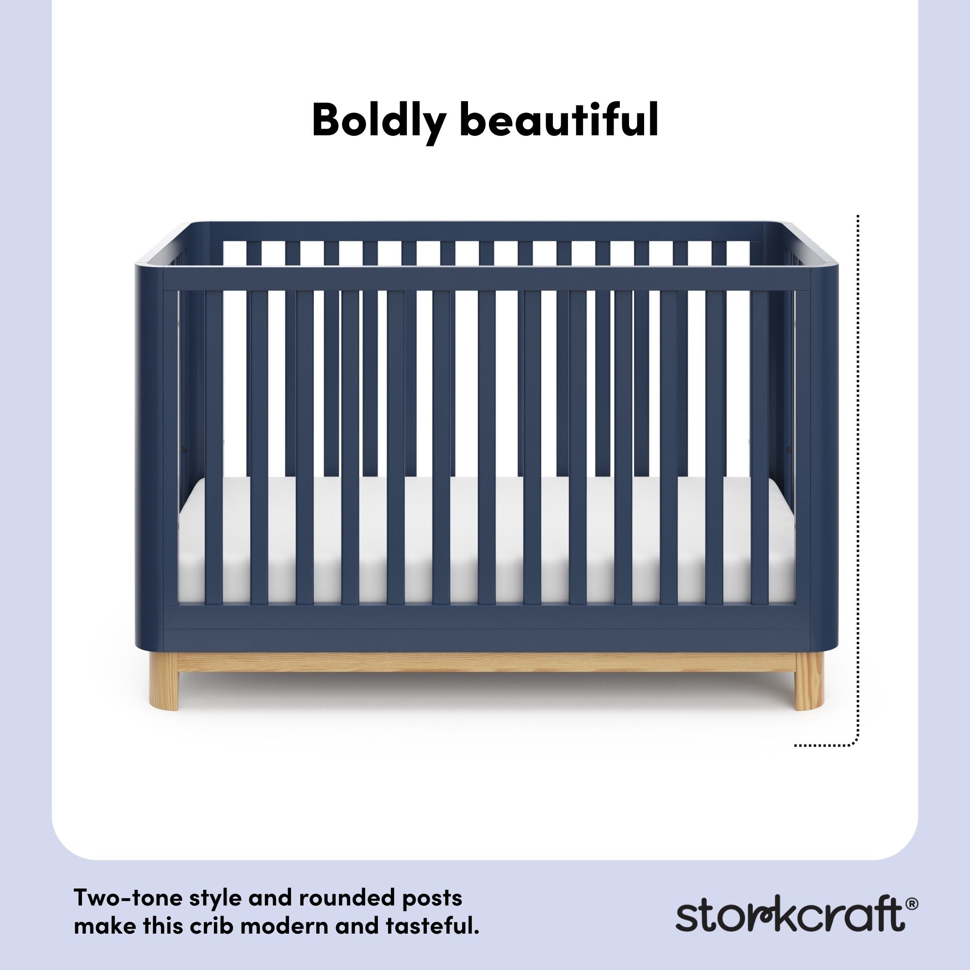 santos midnight blue with natural crib style callout