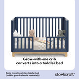 santos midnight blue with natural crib toddler bed callout