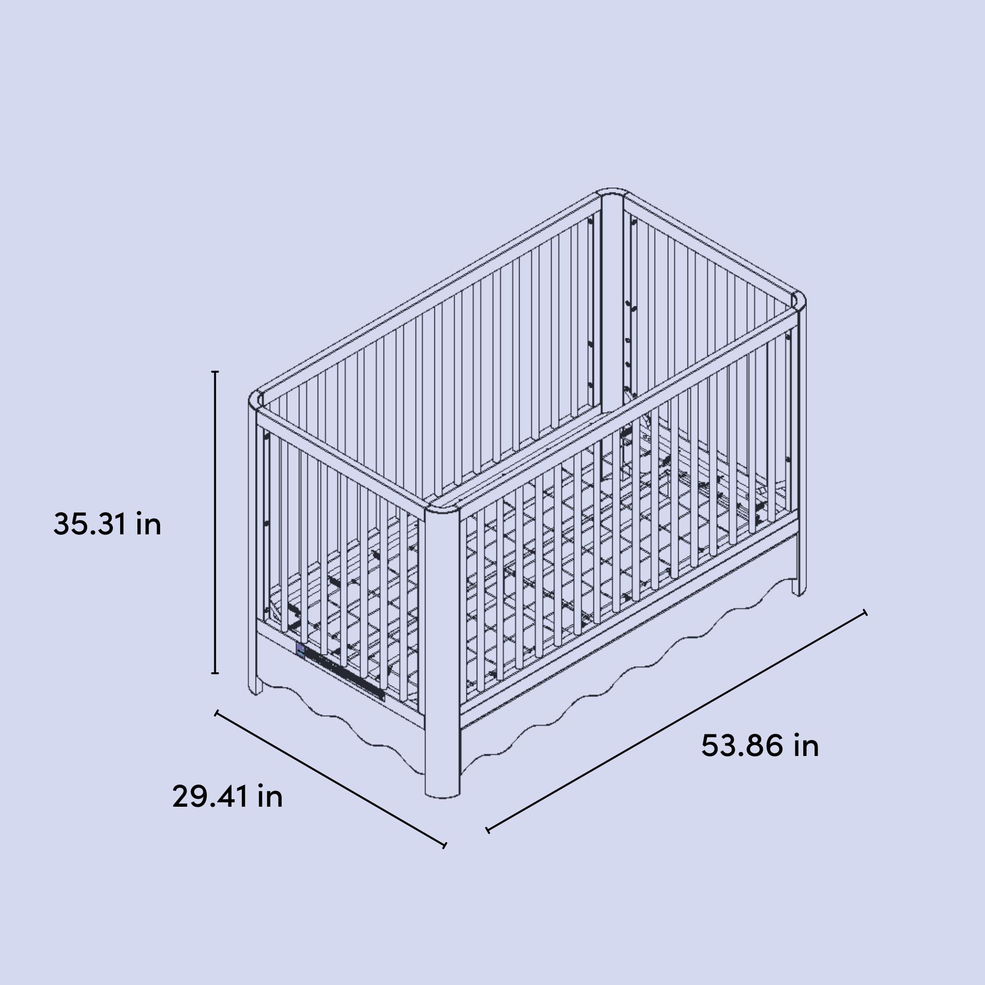 Casablanca crib illustration with dimensions indicated