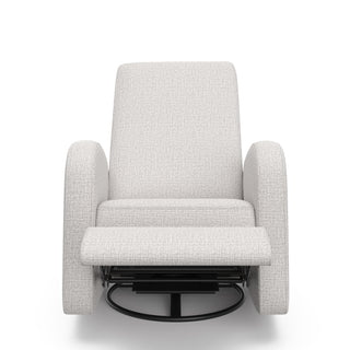 Front view of an steel basketweave reclining glider in a reclined position
