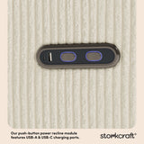 santorini ivory corduroy recliner dual USB ports callout
