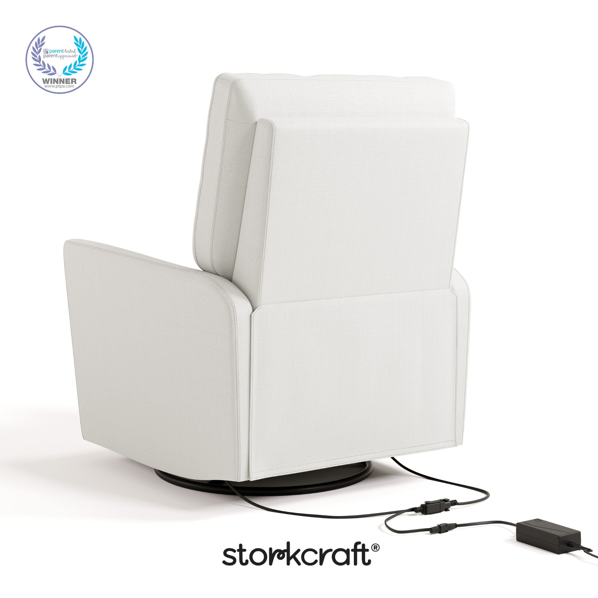santorini ivory basketweave recliner with PTPA logo on top left