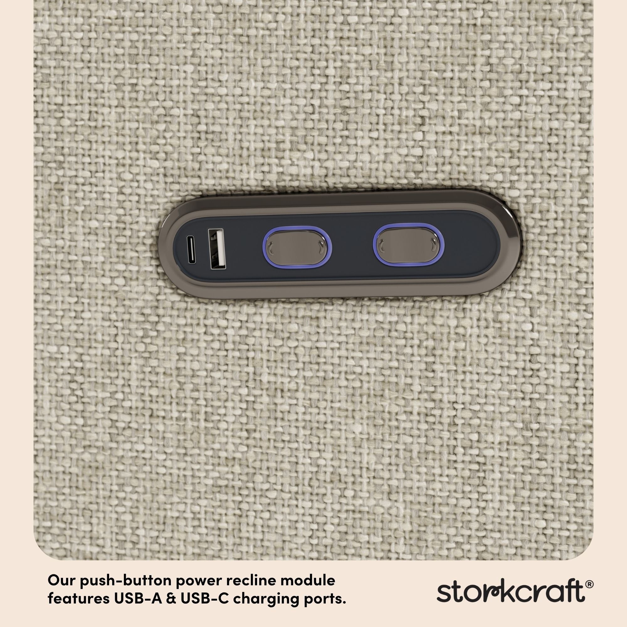 santorini dune basketweave recliner dual USB ports callout