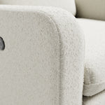 Teddi ivory boucle recliner close up of fabric on arm