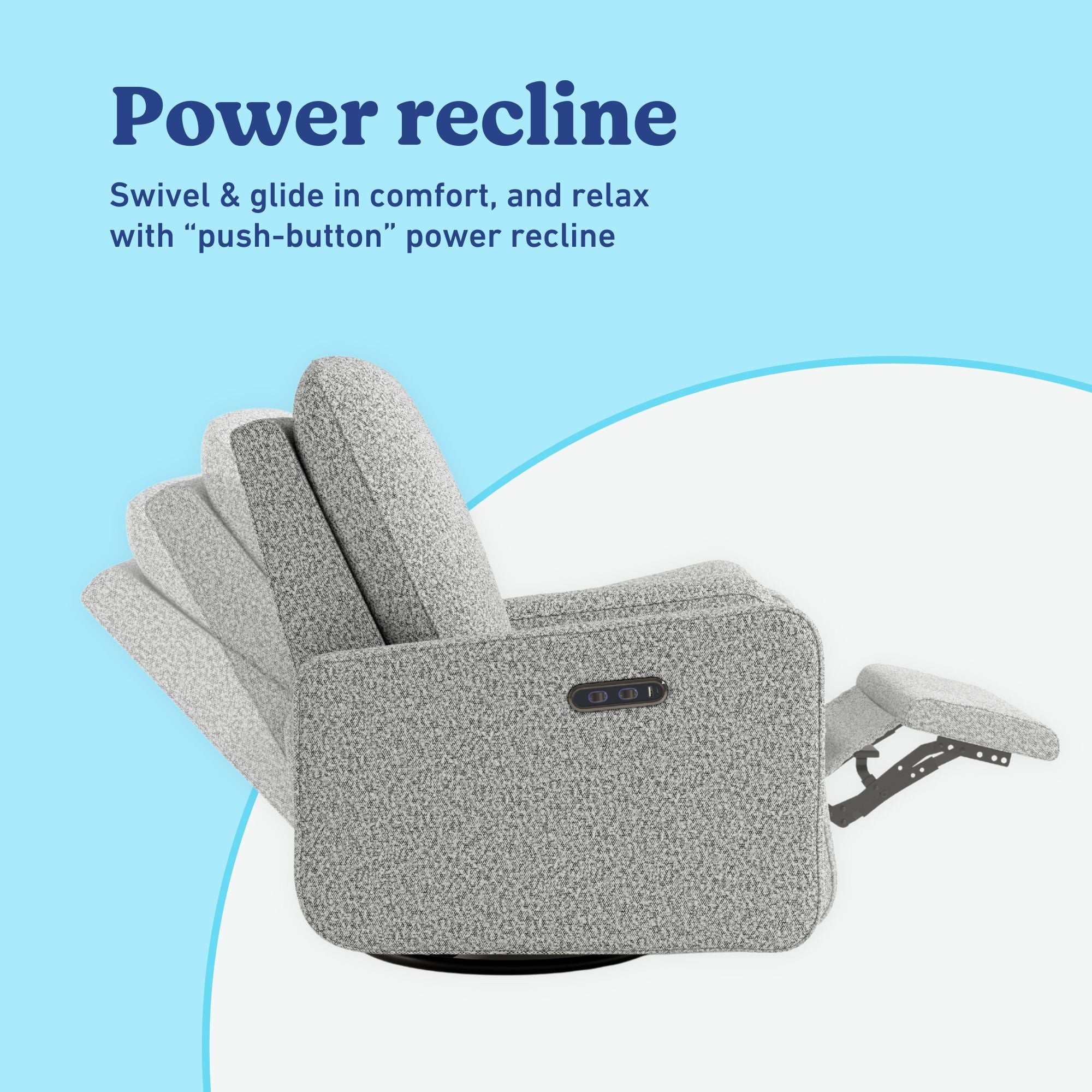 Teddi salt and pepper boucle recliner power recline callout