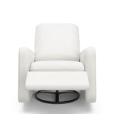 Teddi ivory basketweave recliner reclined with leg rest up front view