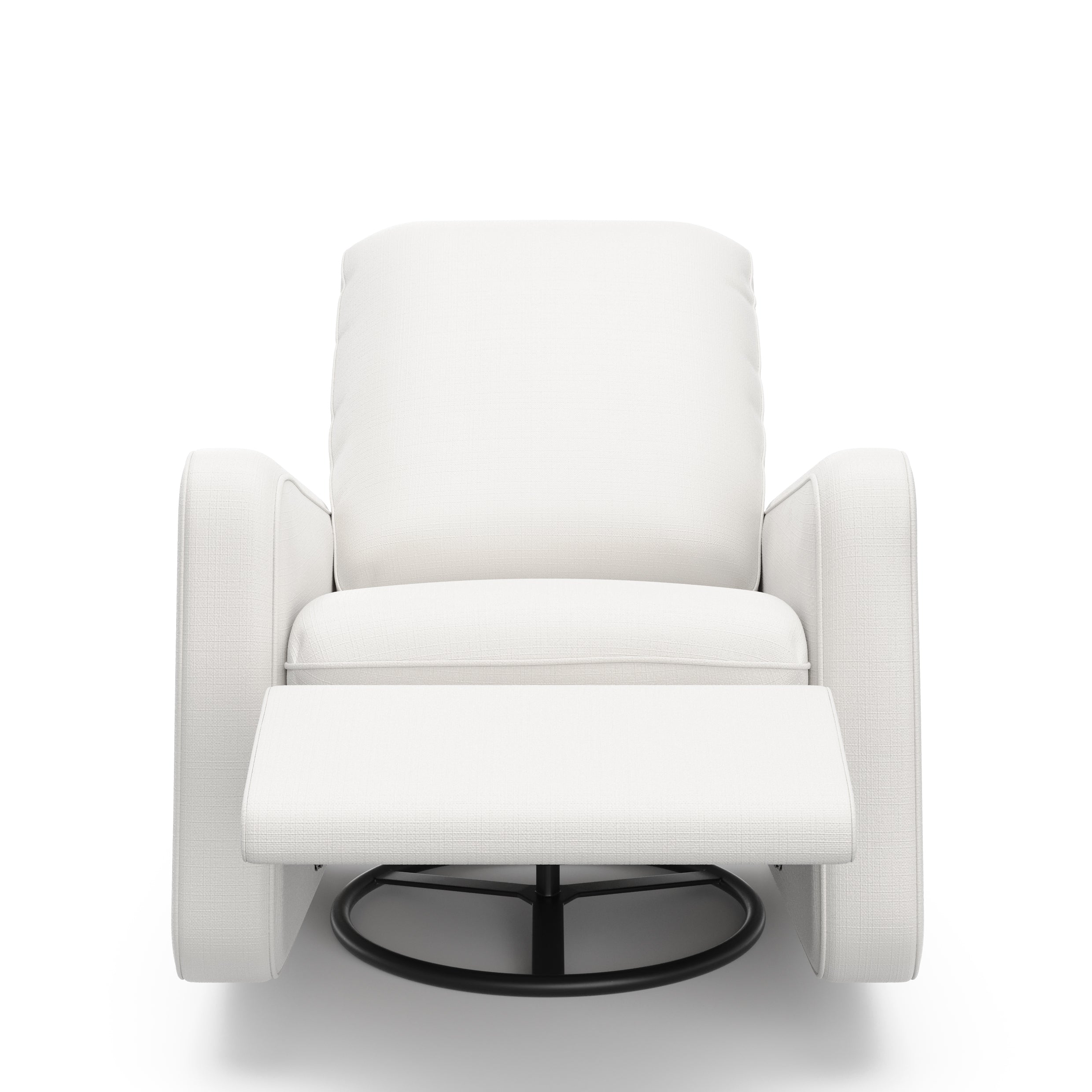 Teddi ivory basketweave recliner reclined with leg rest up front view