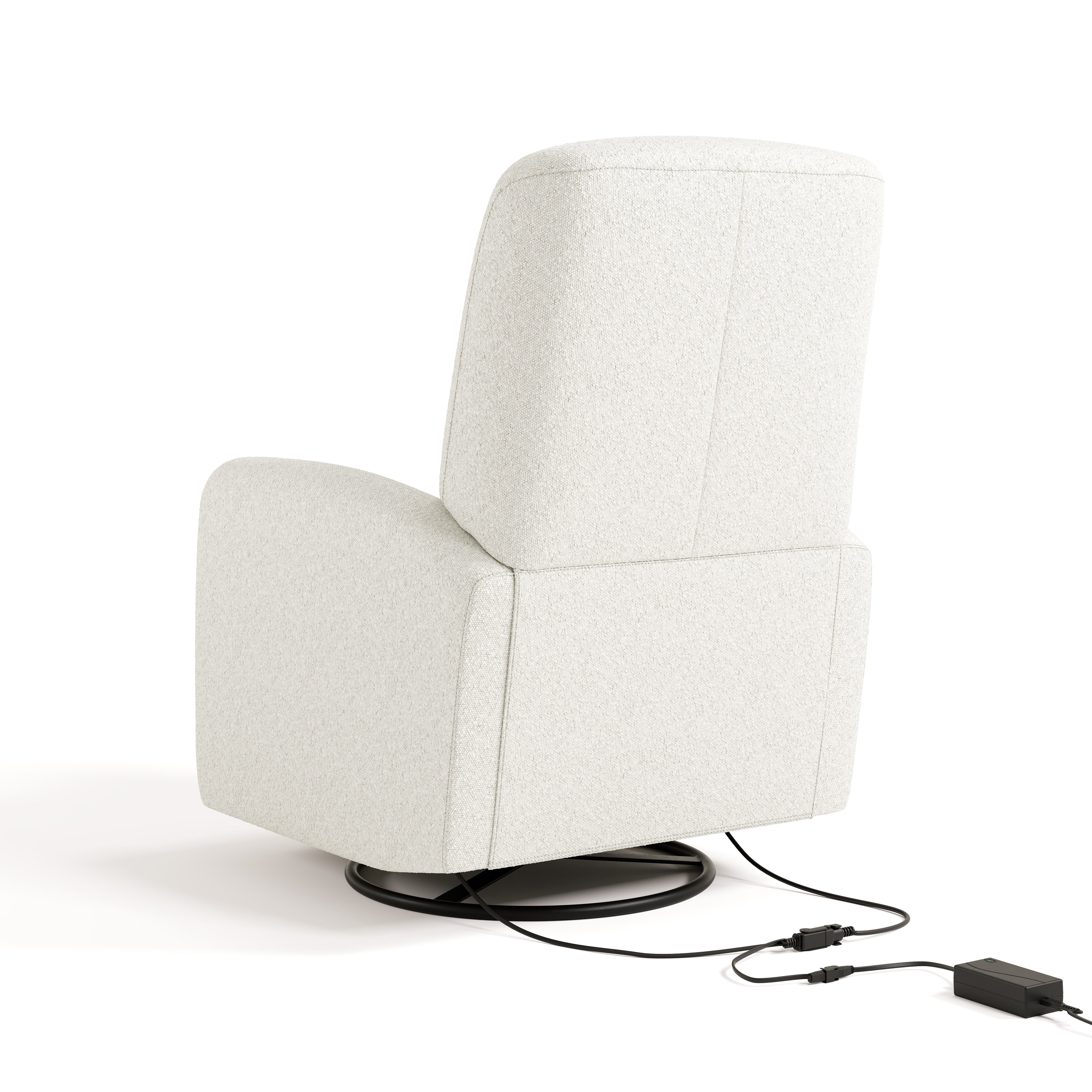Bellwood ivory boucle power recliner back view with power cord