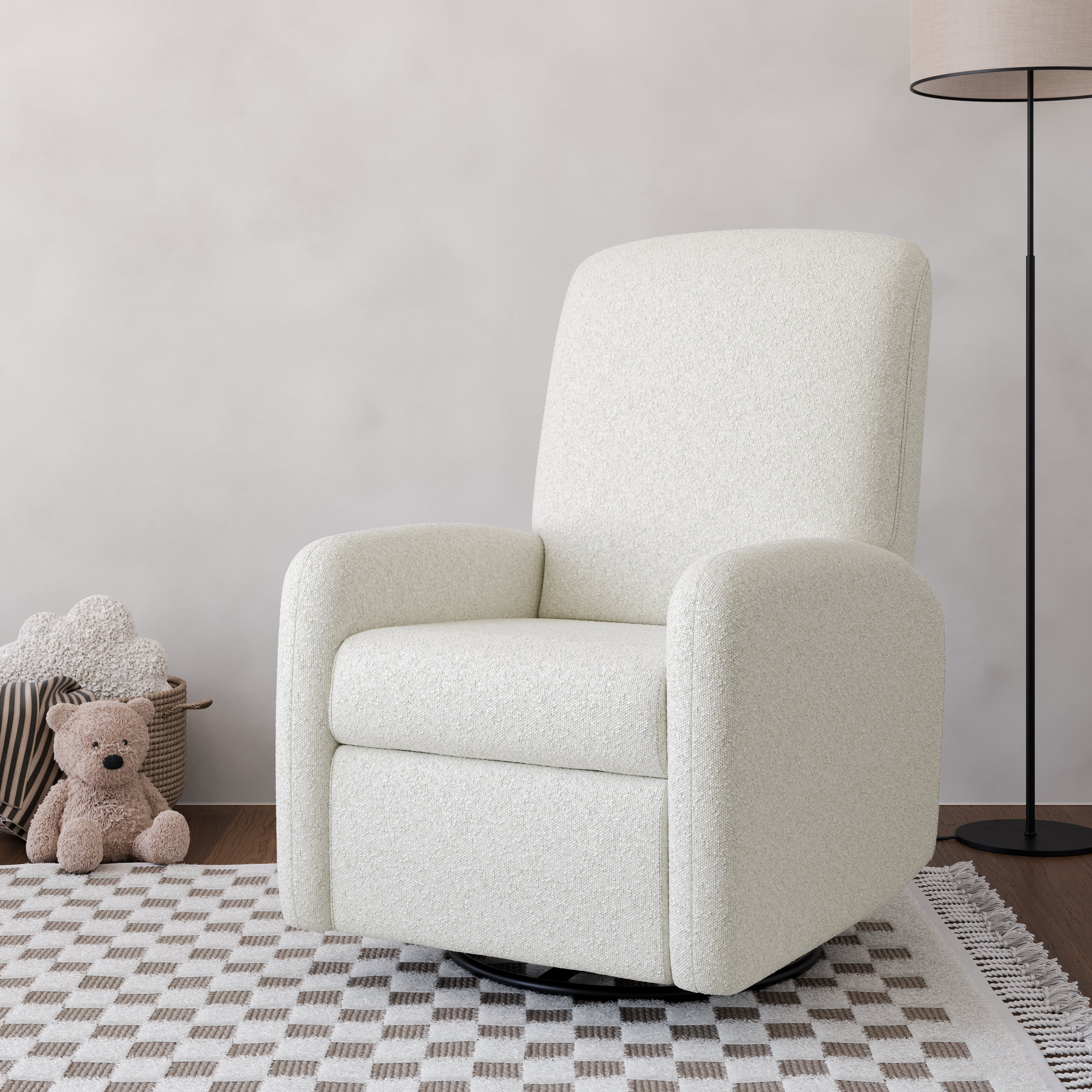 Bellwood ivory boucle power recliner in nursery