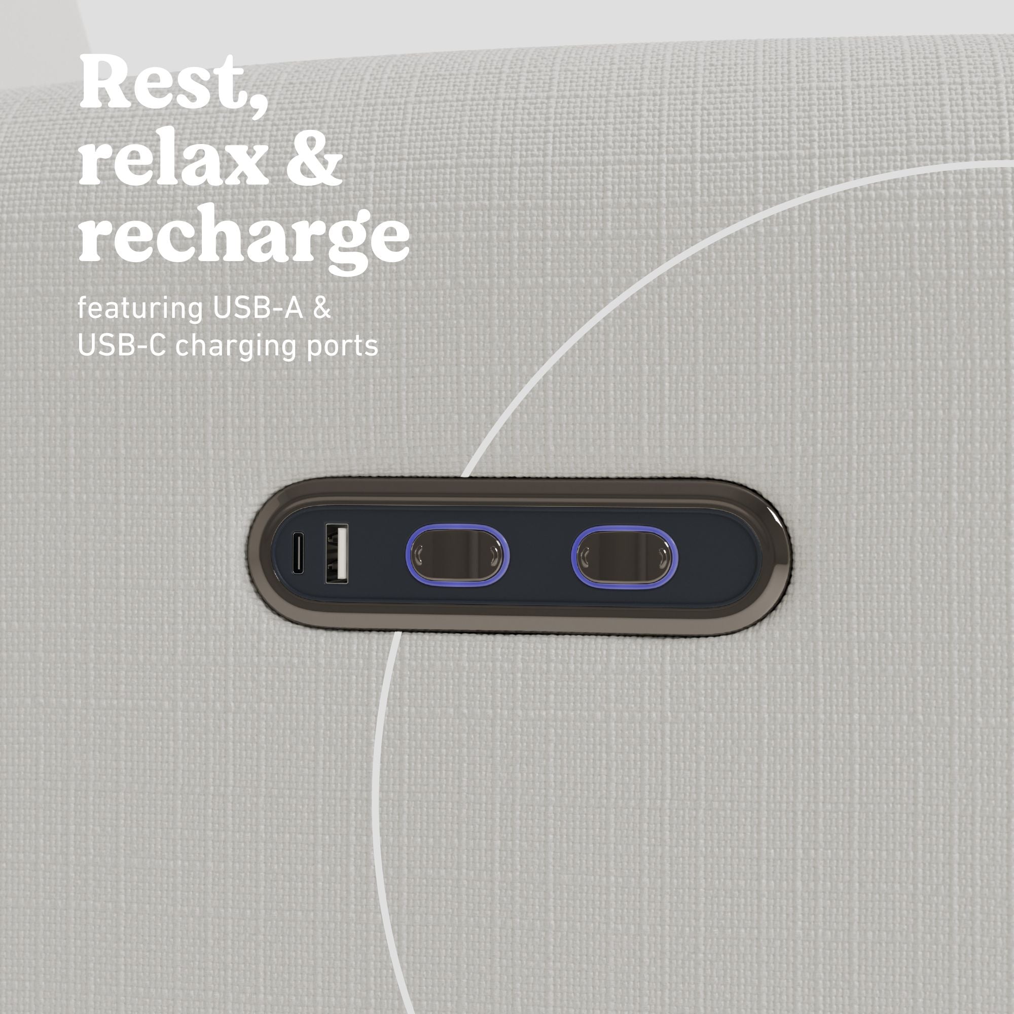 Bellwood ivory basketweave recliner dual USB ports callout