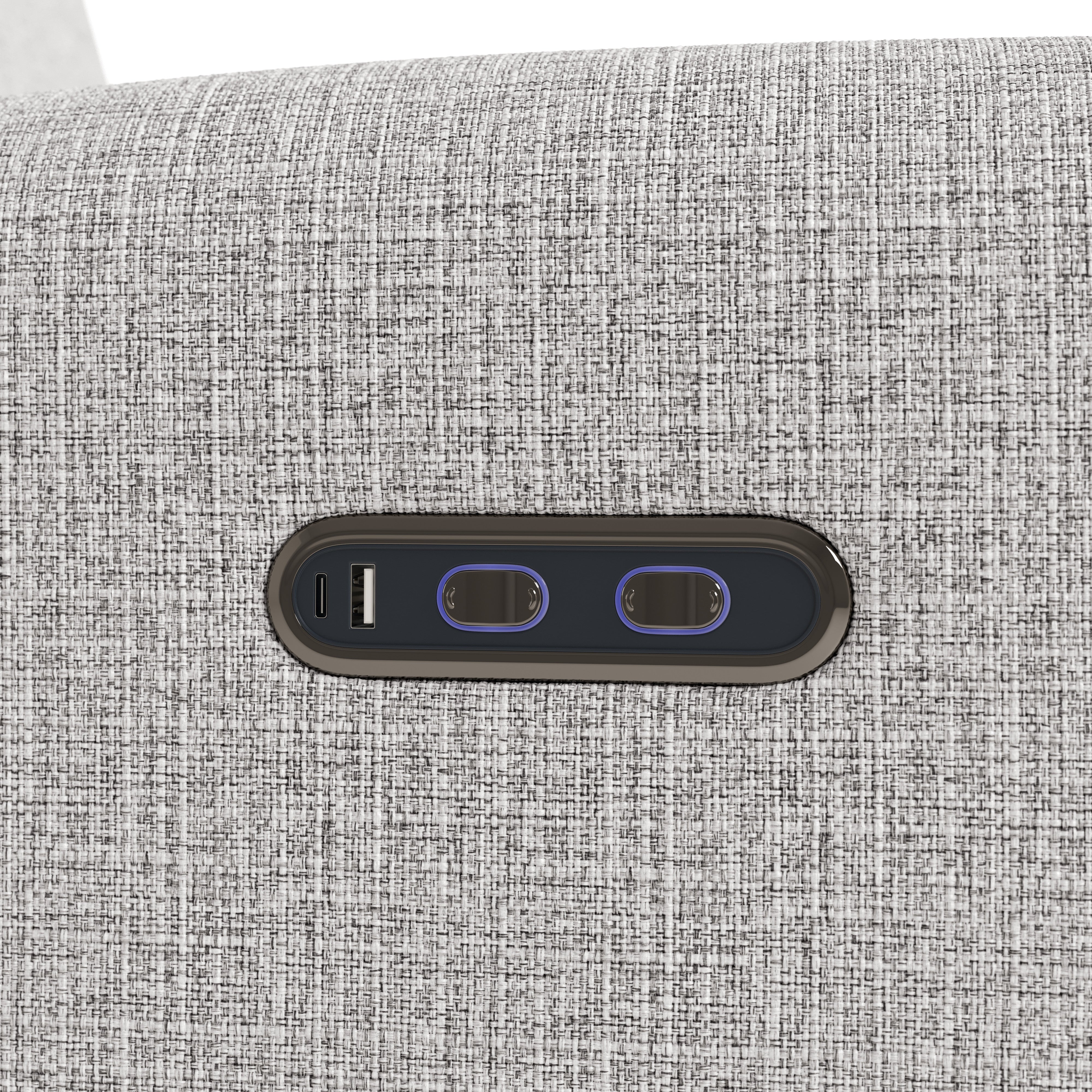 Bellwood steel basketweave power recliner close up of USB ports and power recline buttons