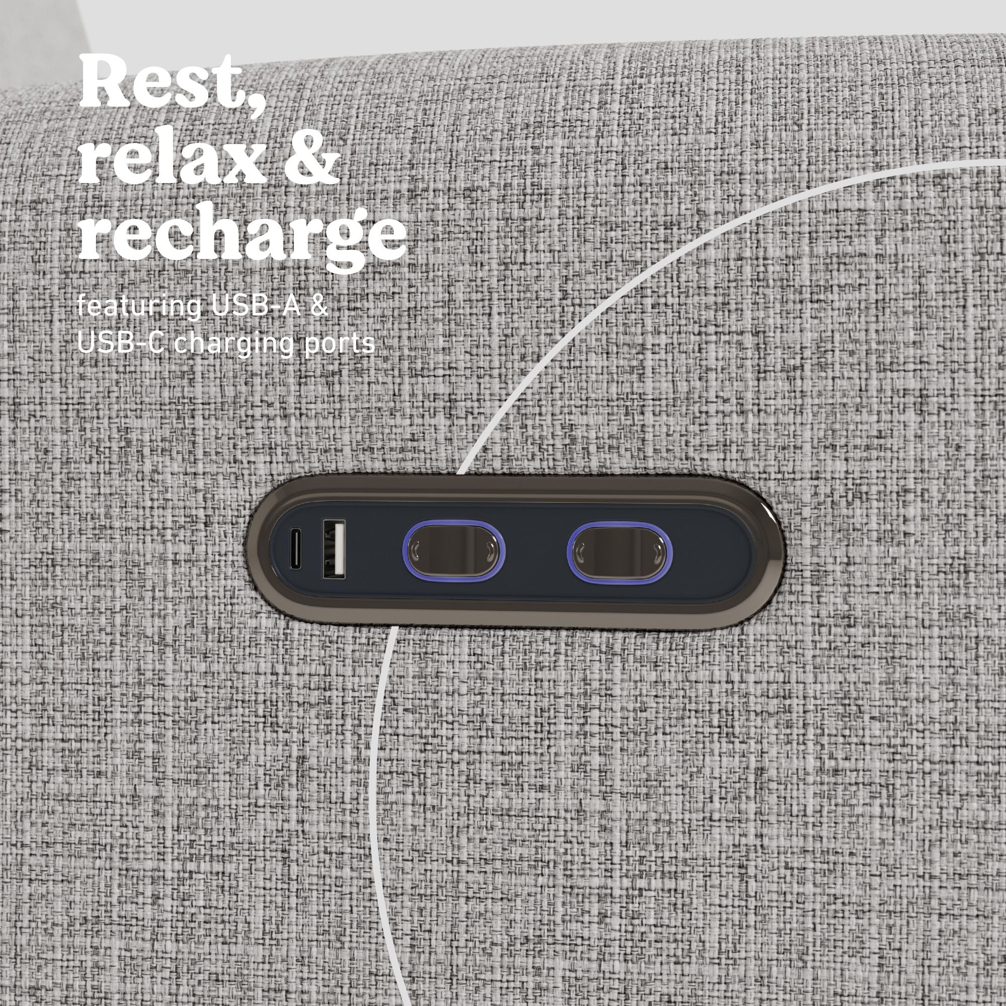 Bellwood steel basketweave recliner dual USB ports callout