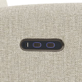 Bellwood power recliner dune basketweave close up of dual USB ports and push power buttons