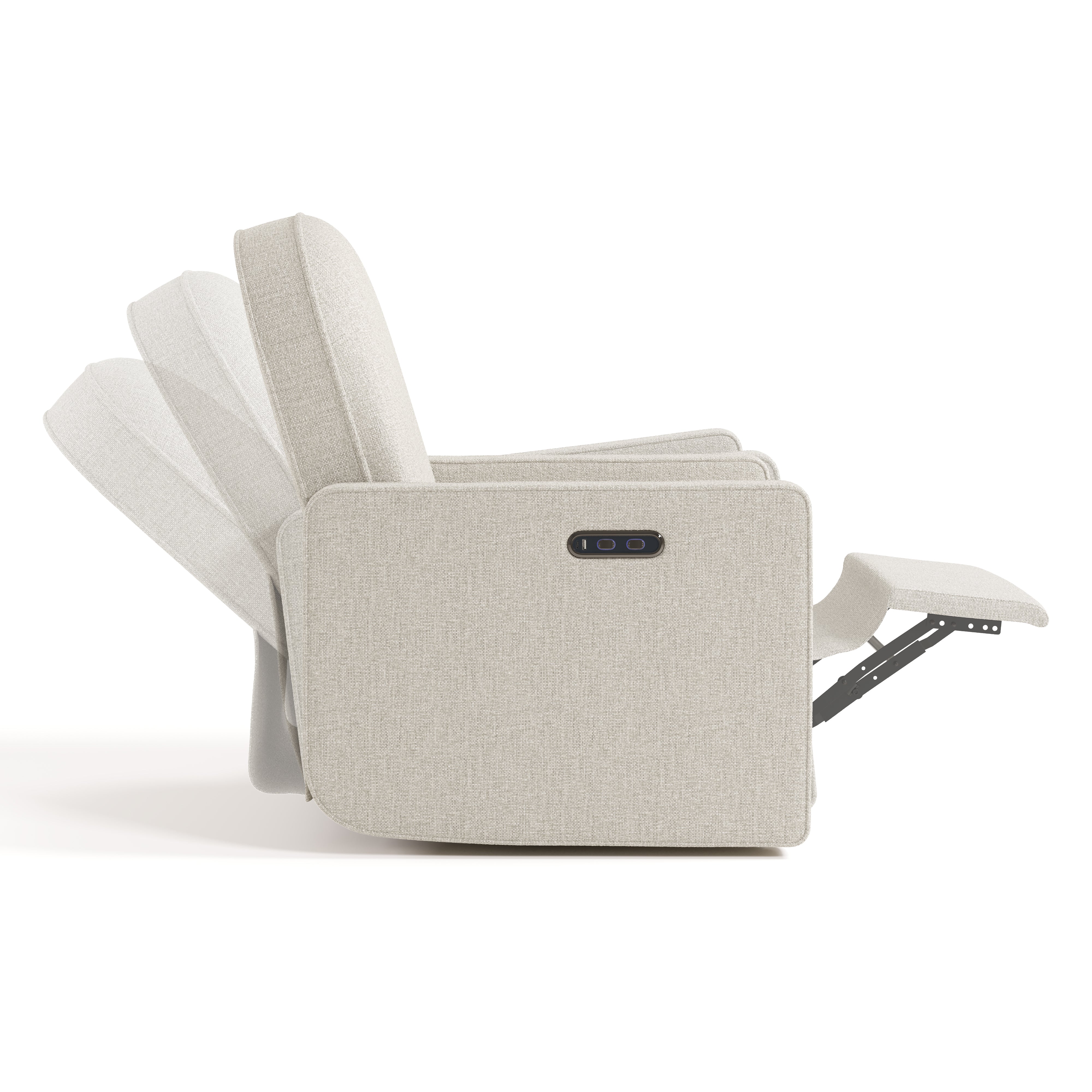 Side view of Olivia Power Recliner in Dune Basketweave with recline position shadows