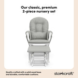 storkcraft hoop glider and ottoman white frame with light gray cushions 2-piece nursery set callout