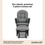 storkcraft hoop glider and ottoman black with gray cushions 2-piece nursery set callout