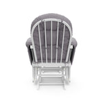 storkcraft hoop glider and ottoman white frame with gray swirl cushions back view