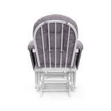 storkcraft hoop glider and ottoman white frame with gray swirl cushions back view