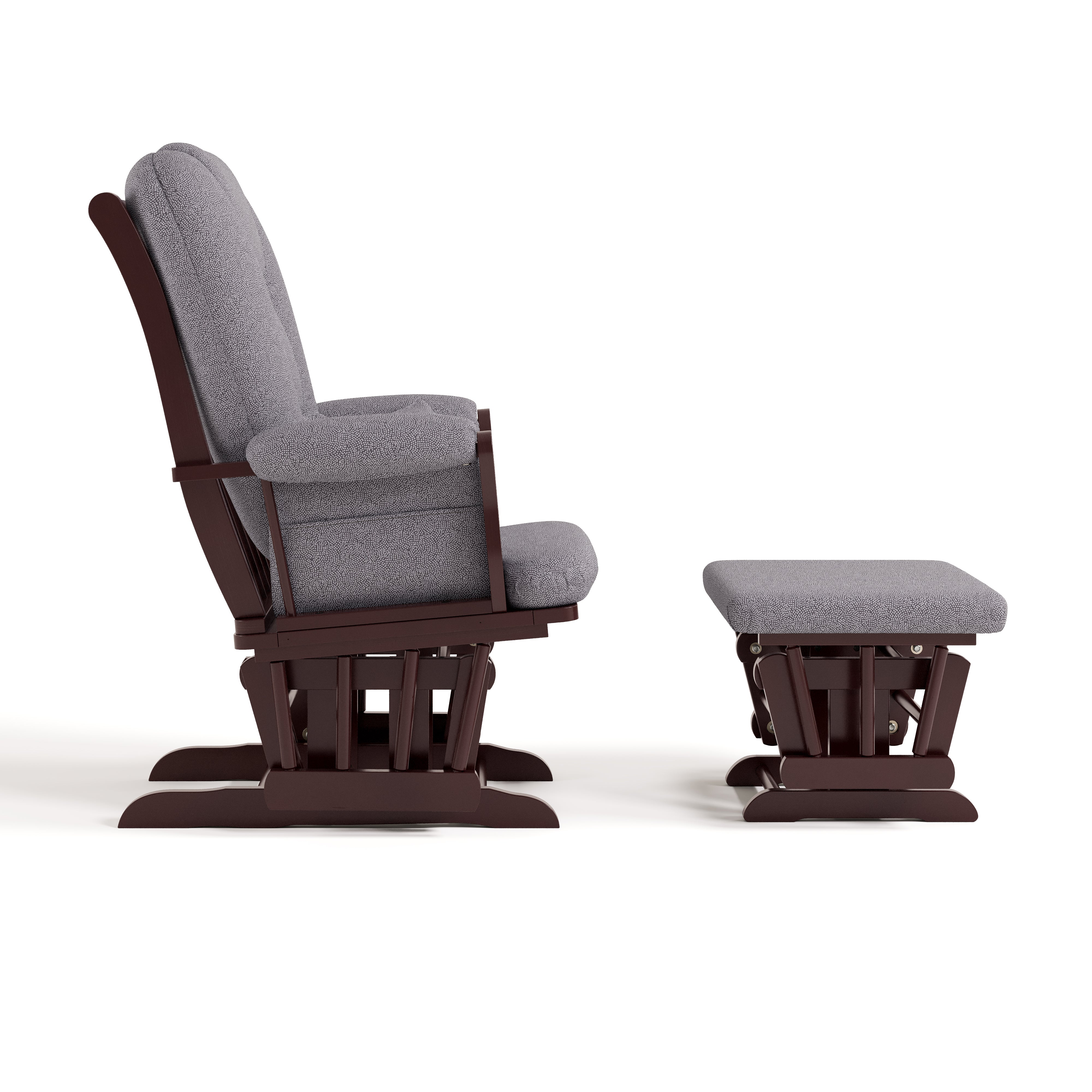 Tuscany espresso with gray swirl glider and ottoman side view