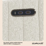 Kyoto ivory boucle power recliner dual USB ports callout