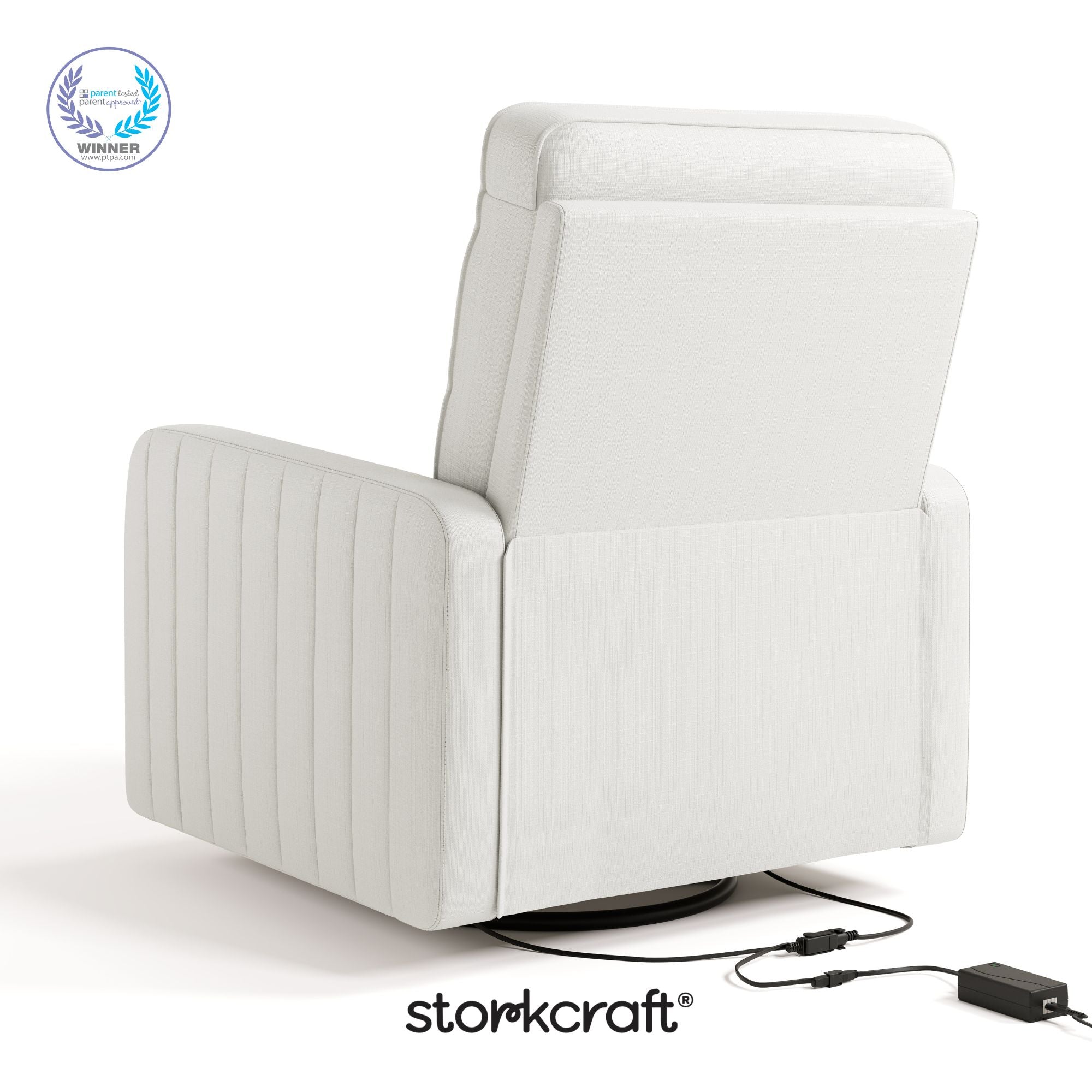 Kyoto ivory basketweave power recliner with PTPA logo on top left
