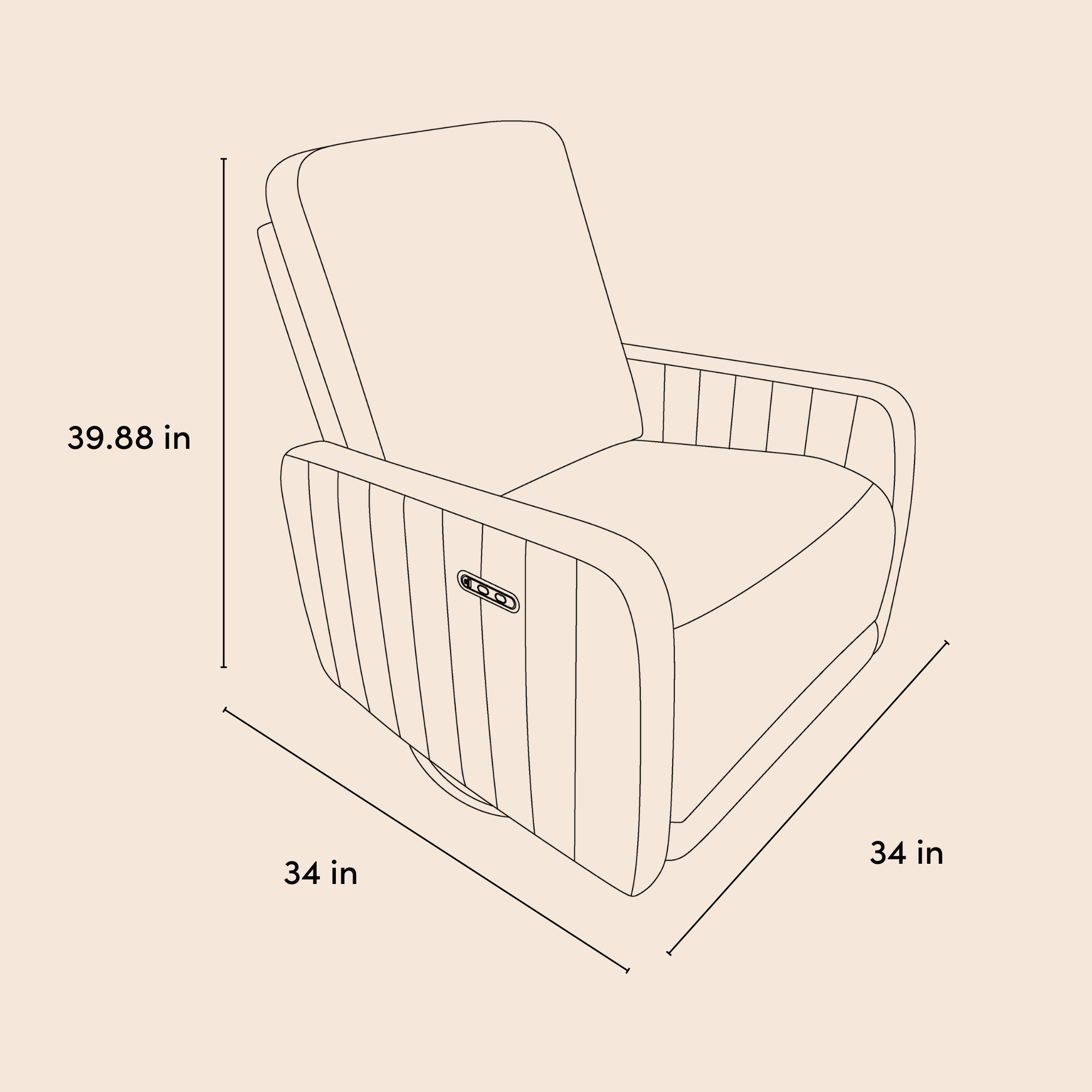 kyoto recliner illustration with dimensions
