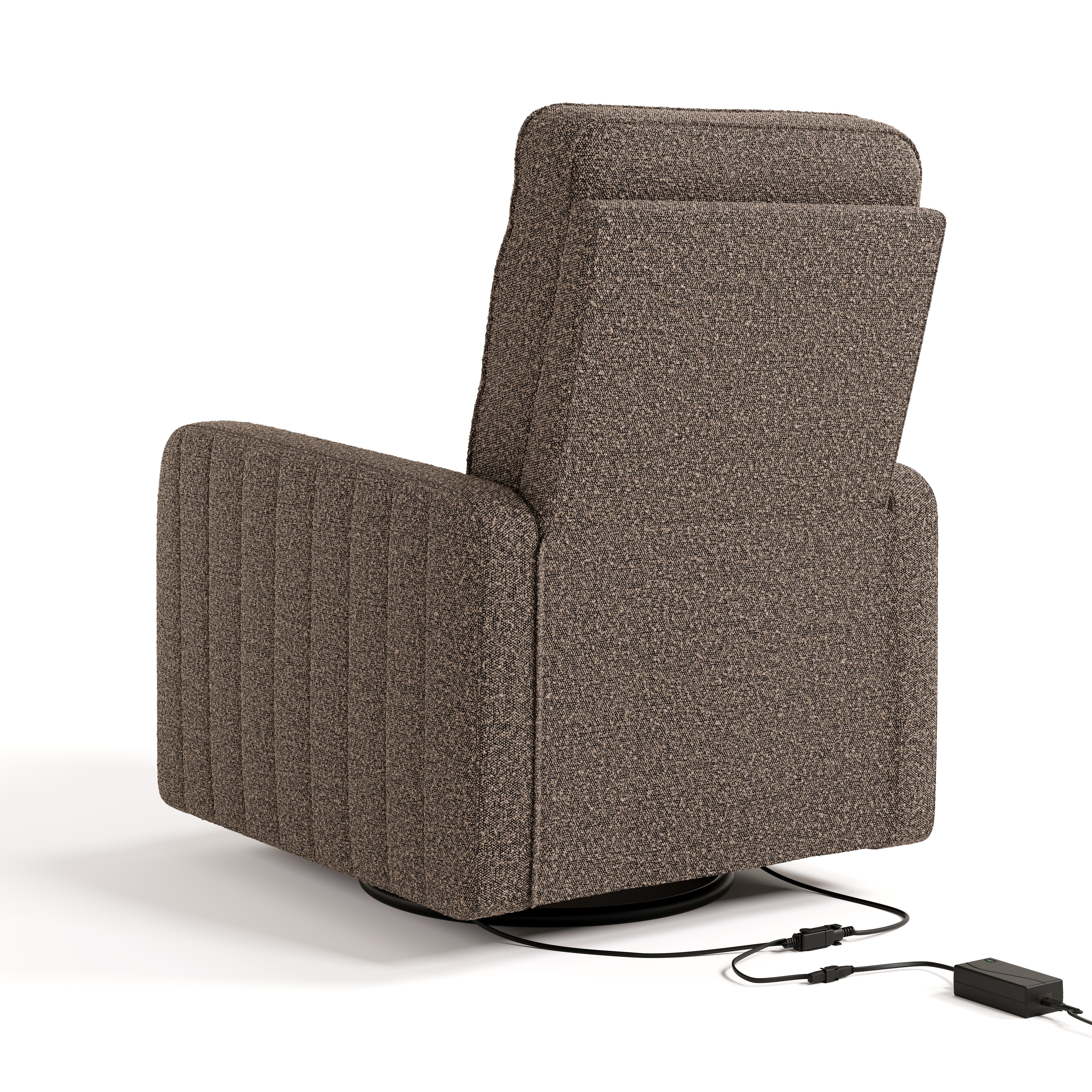 Kyoto mountain brown boucle recliner back view with power cord