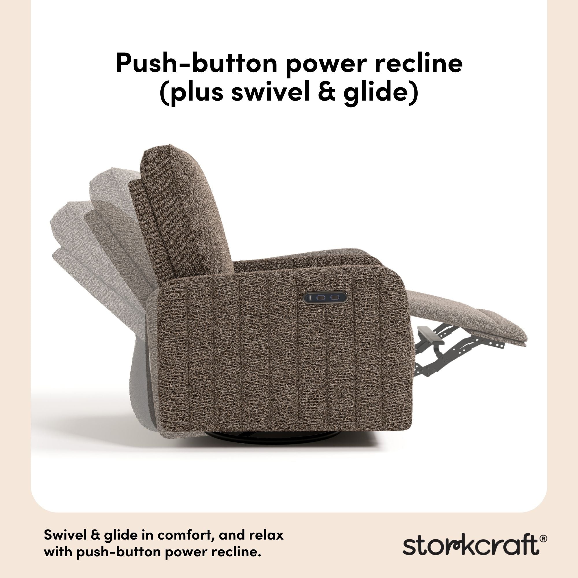 Kyoto mountain brown boucle power recliner push-button power recline callout