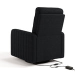 Kyoto black boucle recliner back view with power cord