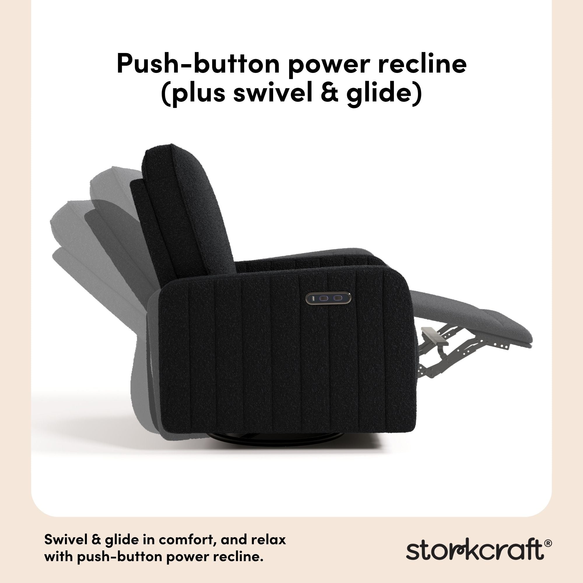Kyoto black boucle power recliner push-button power recline callout