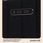 Kyoto black boucle power recliner dual USB ports callout