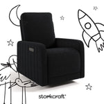 Kyoto black boucle power recliner with black doodles overlaid on image