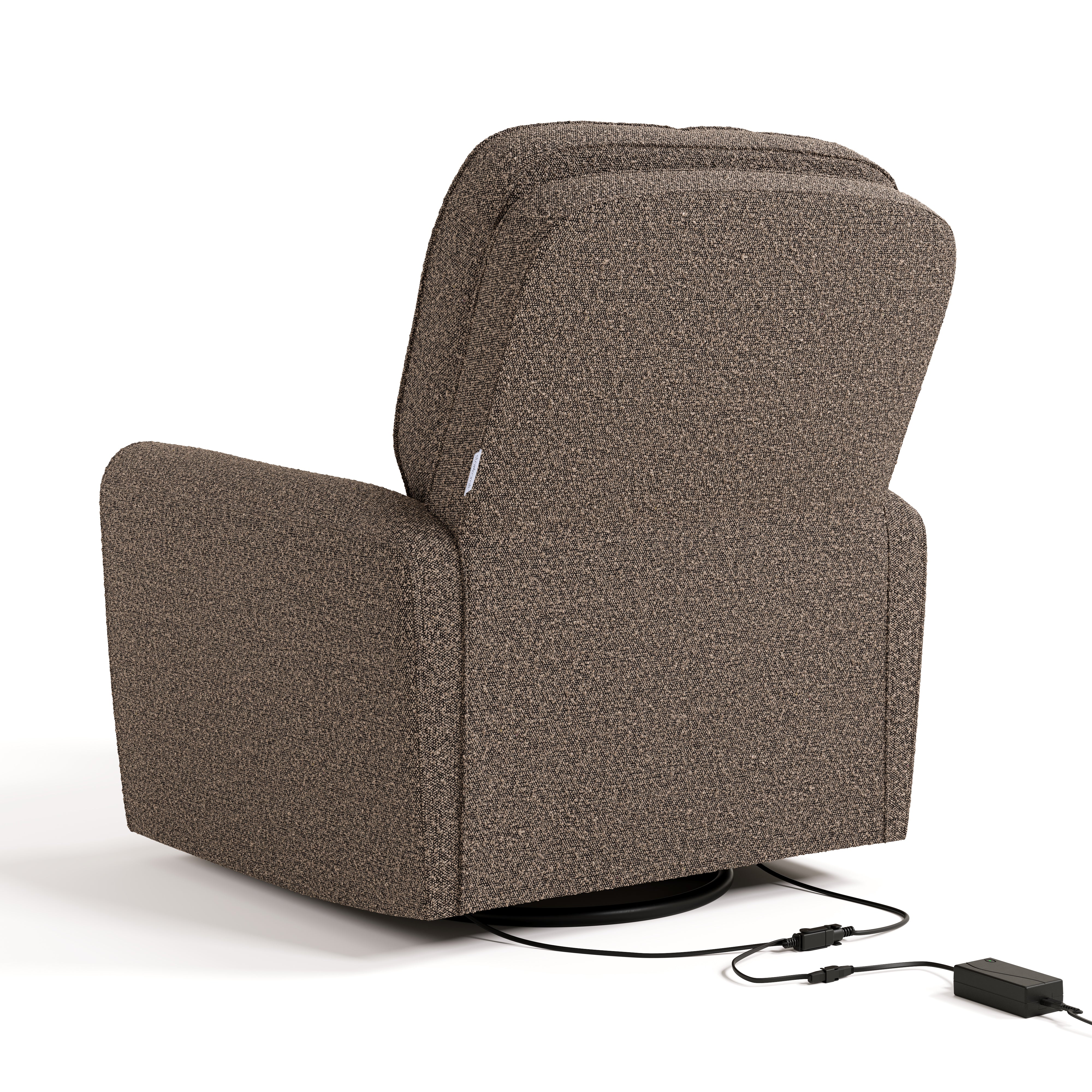 amalfi mountain brown boucle power recliner back view with electrical cord