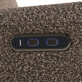 amalfi mountain brown boucle power recliner dual USB ports and power recline buttons closeup