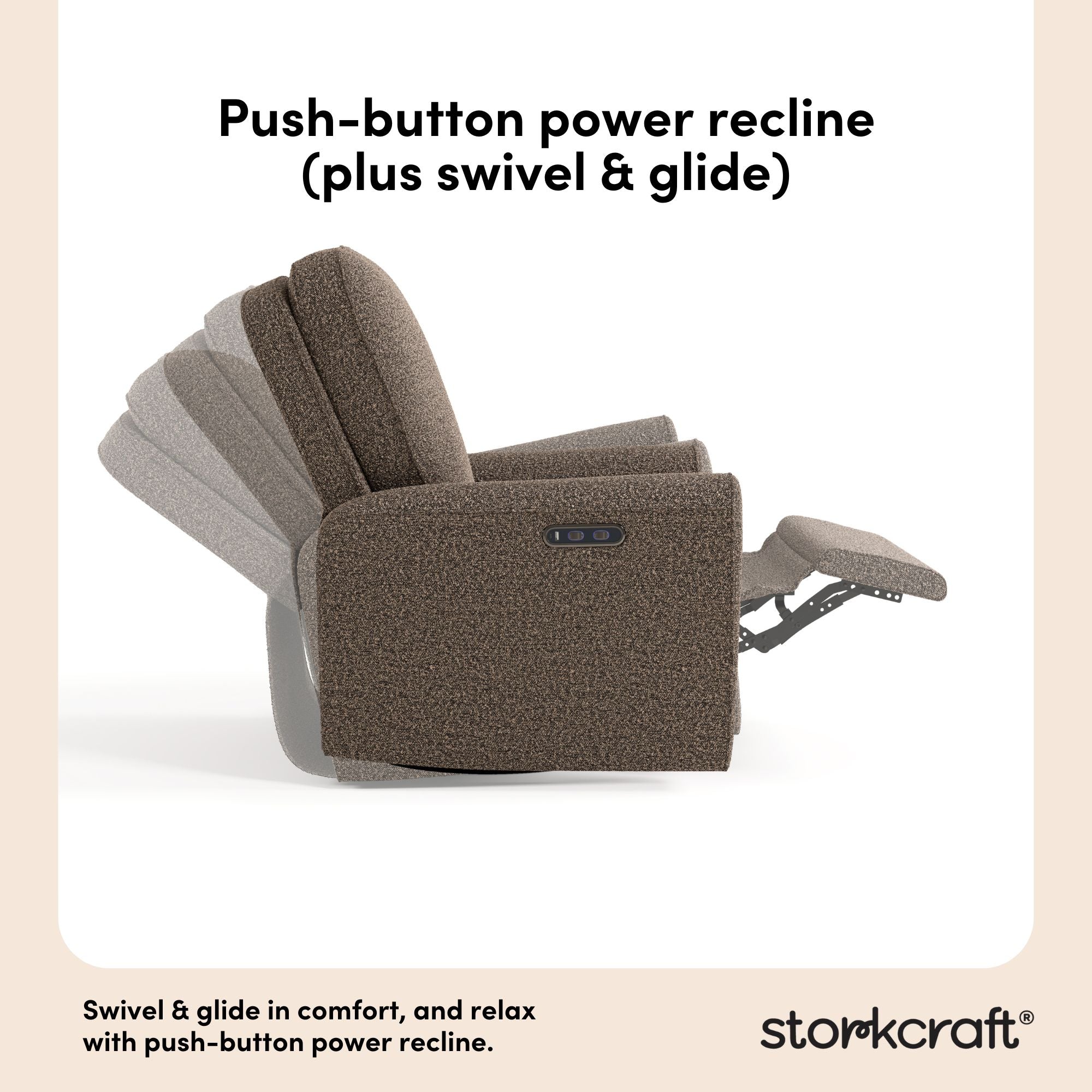 Amalfi mountain brown boucle recliner push-button power recline callout